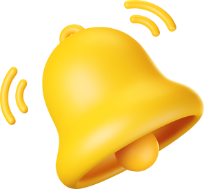 3D Notification Bell Icon. 3D Render Yellow Ringing Bell with New Notification for Social Media Reminder.